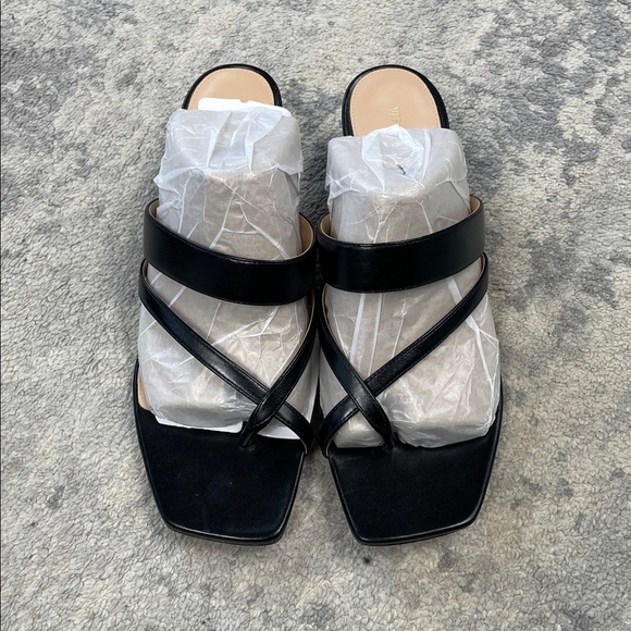 New Veronica Beard Alanis Leather Sandal Thong Kitten Heel Strappy Black Sz 10 - Picture 5 of 16